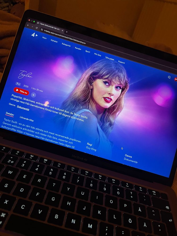 a computer is showing the info page of a documentary about taylor swifts life