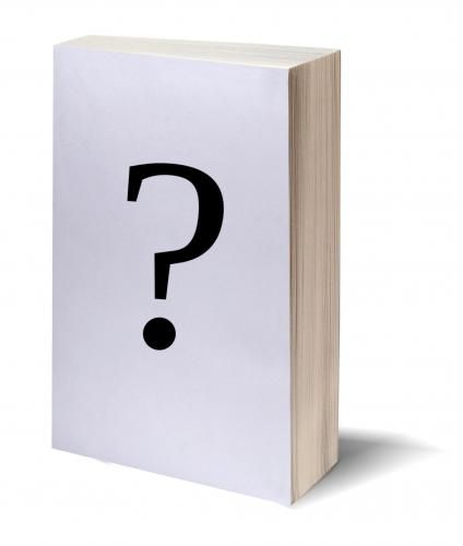blank cover to an anonymous book with a big question mark on it