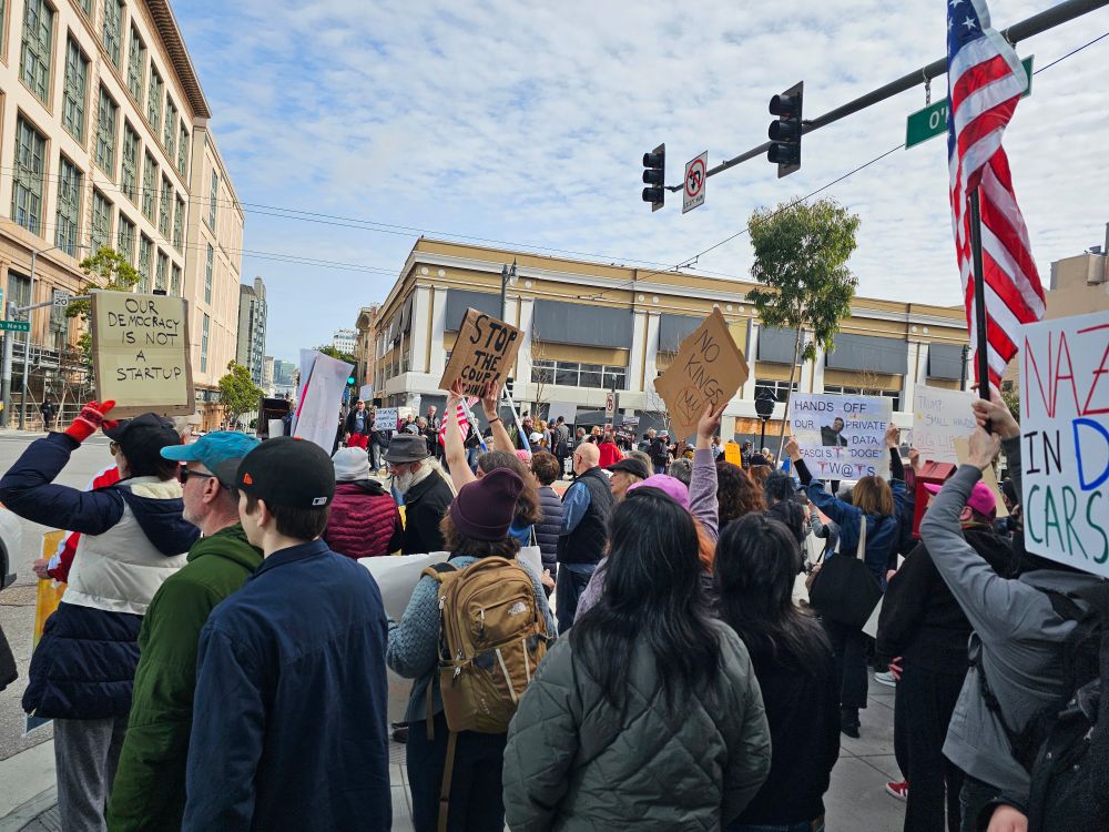Protest on corners adjacent to SF Tesla store 