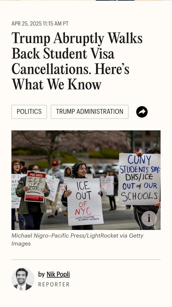 Time Headline: 

Trump Abruptly Walks Back Student Visa Cancellations. Here’s What We Know

4/25/25