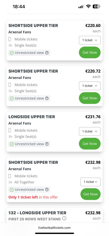 Arsenal FC tickets prices