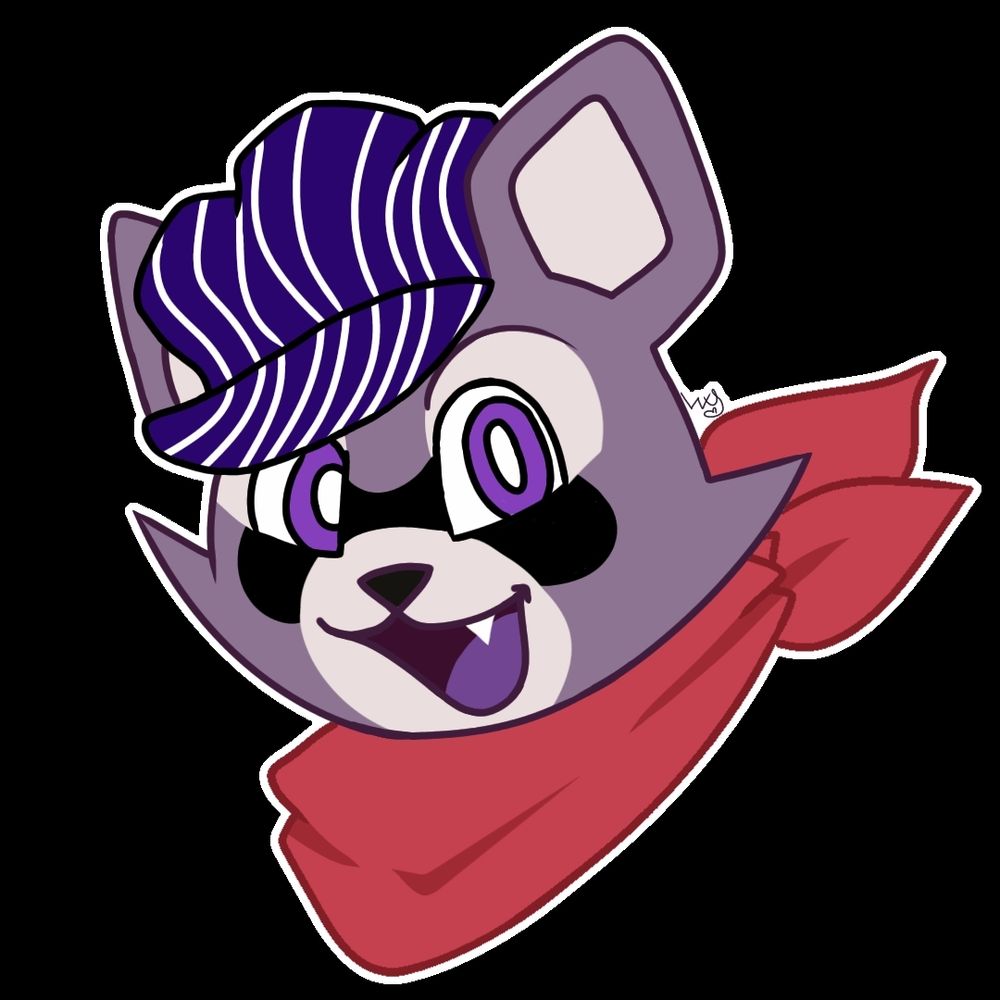 Rambley Raccoon from Indigo Park in his train conductor hat.