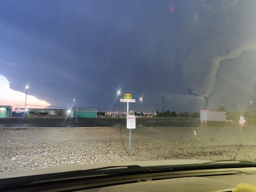 An angry looking set of storm clouds in the distance in Odessa, Texas. 
