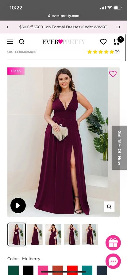mulberry colored low-cut dress with slit