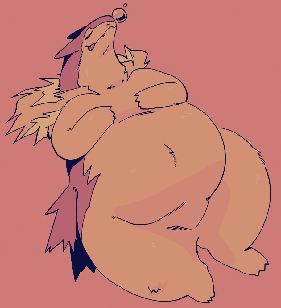 Chubby typhlosion laying on its back and taking a nap