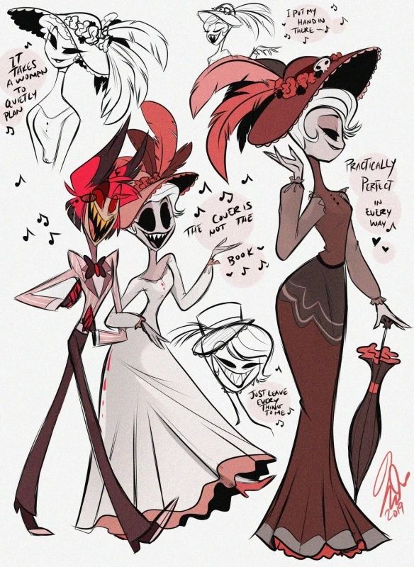 Mary Poppins inspired art of Alastor and Rosie, made by Viv years ago (2019?)