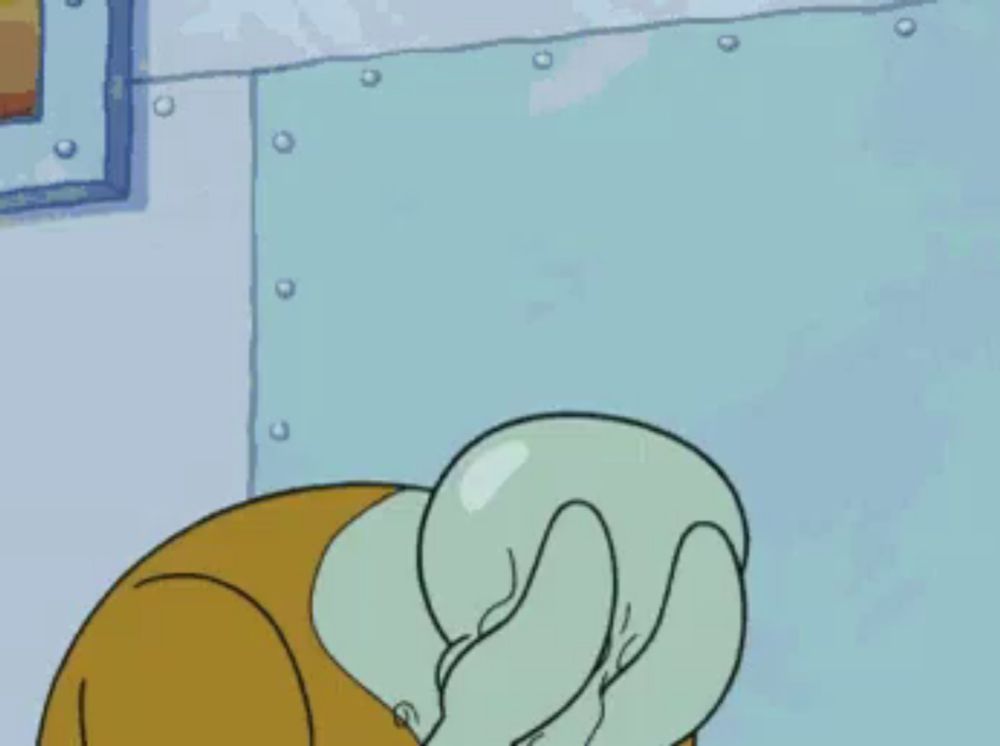 a cartoon drawing of squidward from spongebob squarepants with a sad look on his face