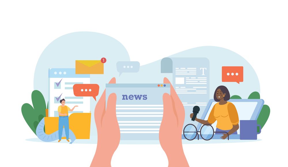 Illustration of hands holding a newsletter