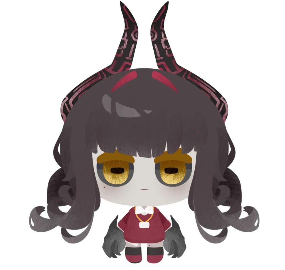 Alina Stygienne's chibi model. It features pointed horns and a simplified design, but is otherwise faithful to her reference sheet.