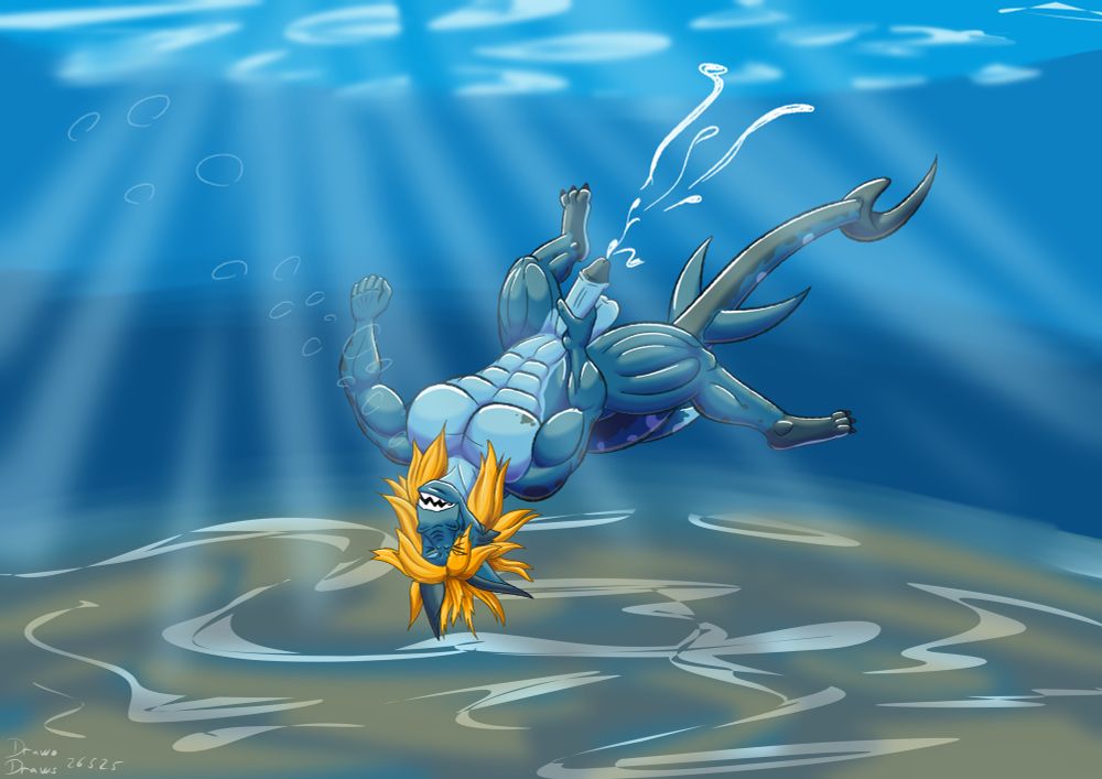 Kovar the shark masturbating underwater on his back 