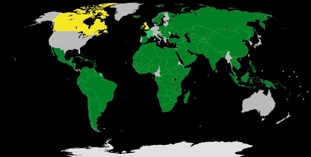 Map showing the countries that have recognised Palestine. Those that have not include Australia, the US, and parts of Europe. 