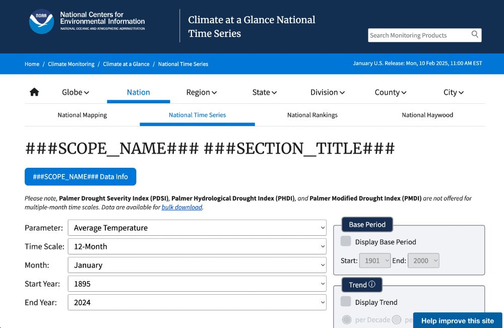 Screenshot of webpage from the National Centers for Environmental information. Shows a title heading of ### SCOPE_NAME### ###SECTION_TITLE### instead of the appropriate titles. 