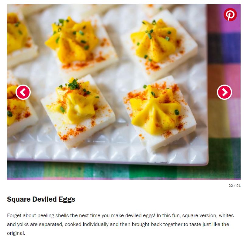 A screenshot of a recipe card for square-shaped deviled eggs.