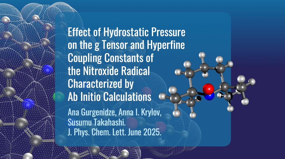 Text reads: "Effect of Hydrostatic Pressure on the g Tensor and Hyperfine Coupling Constants of the Nitroxide Radical Characterized by Ab Initio Calculations. Ana Gurgenidze, Anna I. Krylov, Susumu Takahashi. J. Phys. Chem. Lett. June 2025."