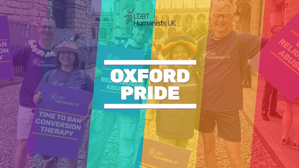 Oxford Pride banner on rainbow colours