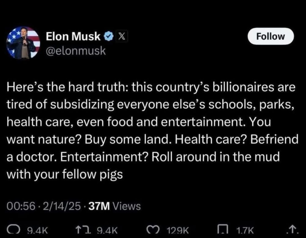 A vile statement by the unelected president of yhe united states accusing actual taxpayer of being leeches when it is the billionaire class members like him sucking on the teat of corporate welfare.