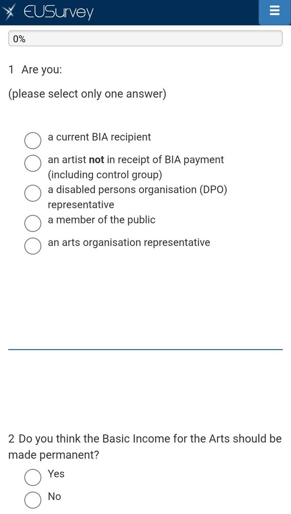 Screenshot of the first two questions in the survey - there's only six to answer.

#SpéirGorm #SpéirGhorm #Ireland #Art
