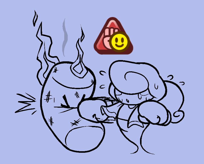 Vivian from Paper Mario punching the Smash Bros. sandbag with the Power Plus P badge graphic is above her
