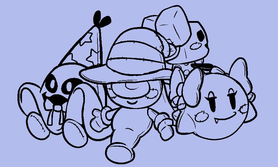 Plushies of Doopliss(Left), Vivian(Middle), Lady Bow(Right), and Mimi (Behind)