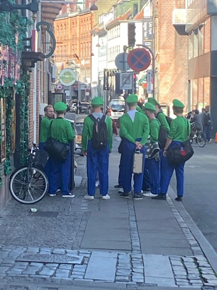 A group of people
Dressed as Luigi on a Copenhagen street. 