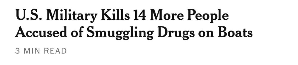 A headline that reads: US military kills 14 more people accused of smuggling drugs on boats