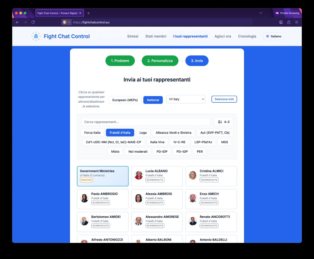 https://fightchatcontrol.eu/ now includes national members of the Italian parliament. 