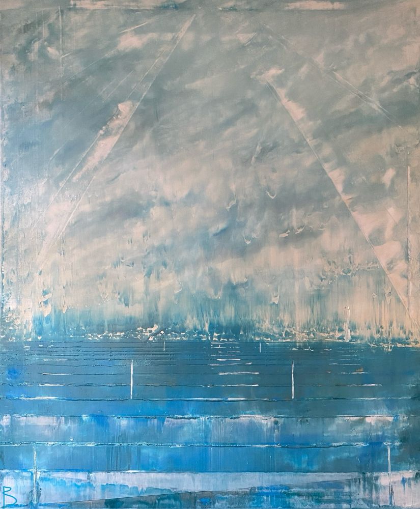 Abstract painting of the sea at low tide. Acrylic paint on canvas. 24x20 inches. 