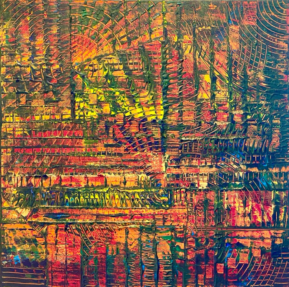 Abstract painting in acrylics. 12x12 inch canvas. 