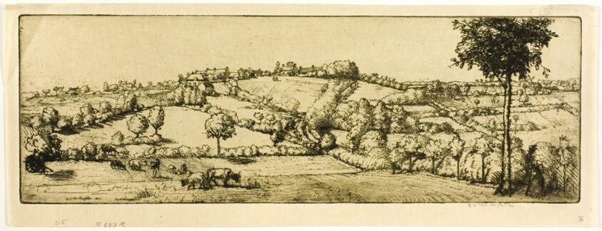 A work made of etching in black on cream wove paper.