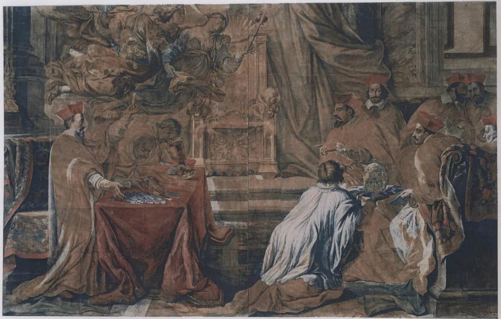 Fabio Cristofani, 'Maffeo Barberini elected Pope'. Tempera on cardboard, 318 x 505 cm. 