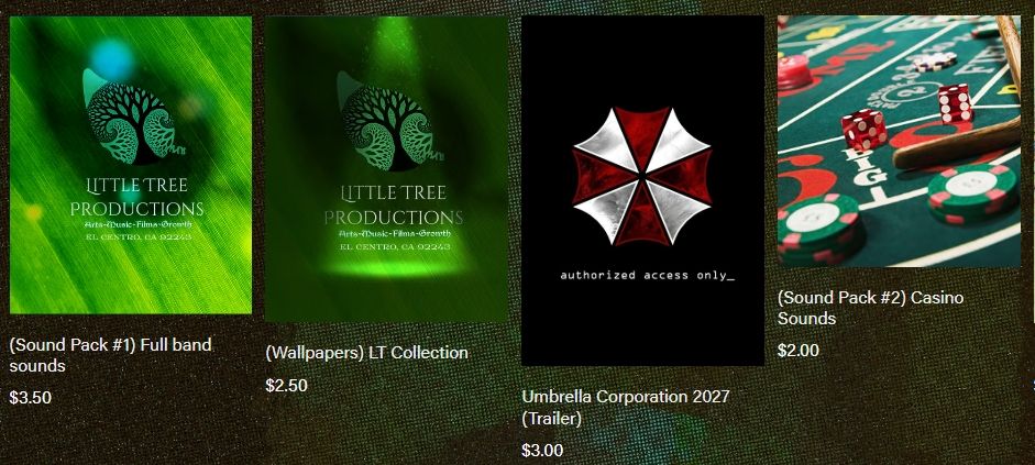 A selection of digital files from the musicians shop including 2 sound packs , 1 gaming commercial, 1 wallpaper files
