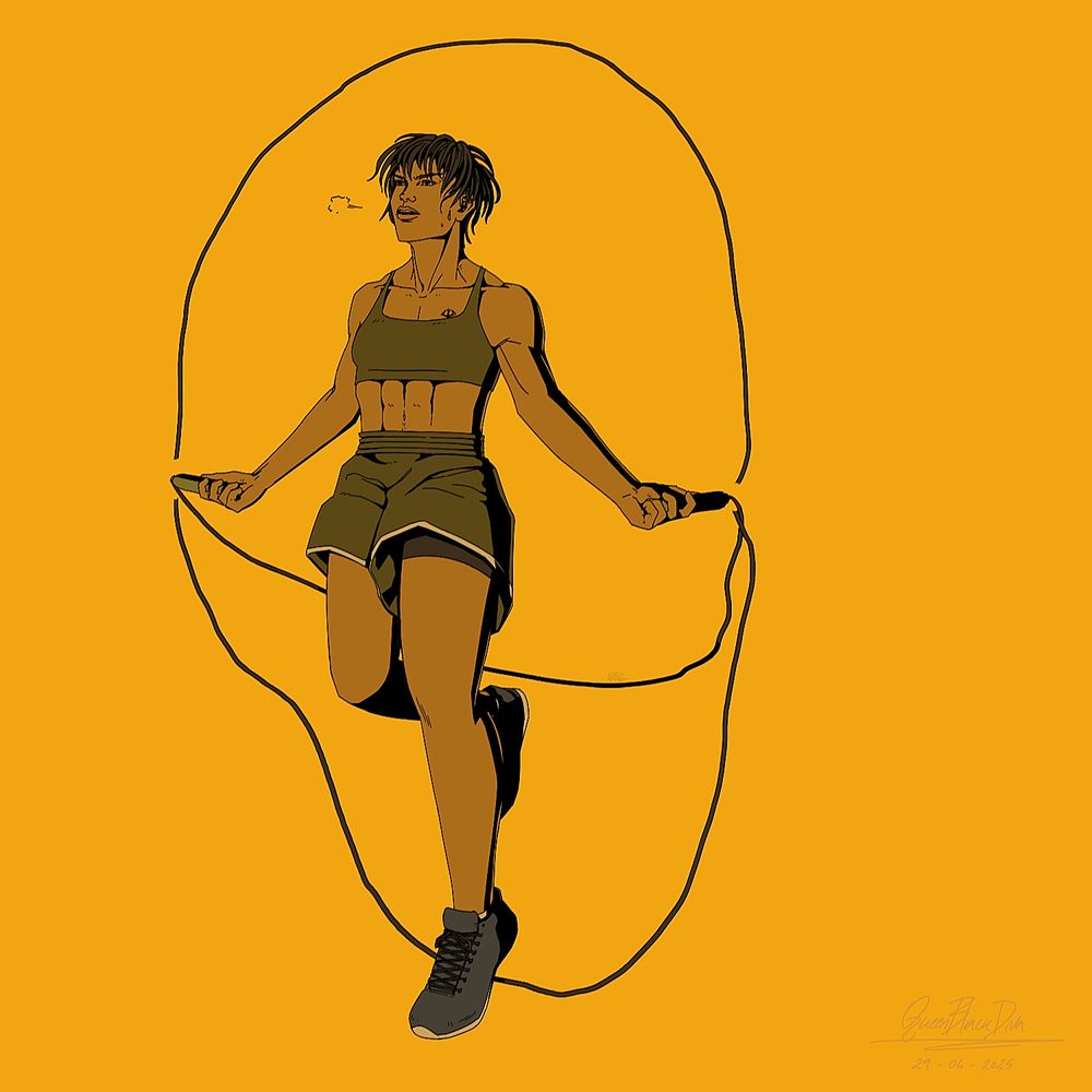 digital drawing of casca skipping rope, flats