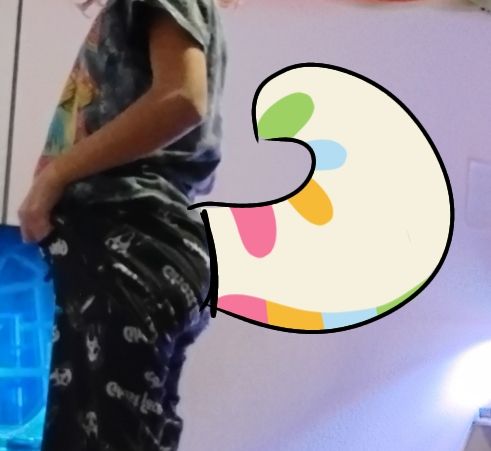 Curly, high rise tail! Ivory base color with pink, yellow, blue, and green going down the top. It'll also have the same colors on the underside as well. (I'll be using a Curl Tail pattern most likely.)