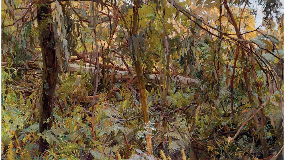 A plane and painting of dense foliage