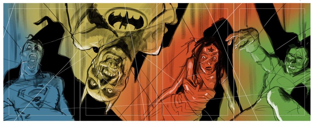 A digital sketch of all four covers put together