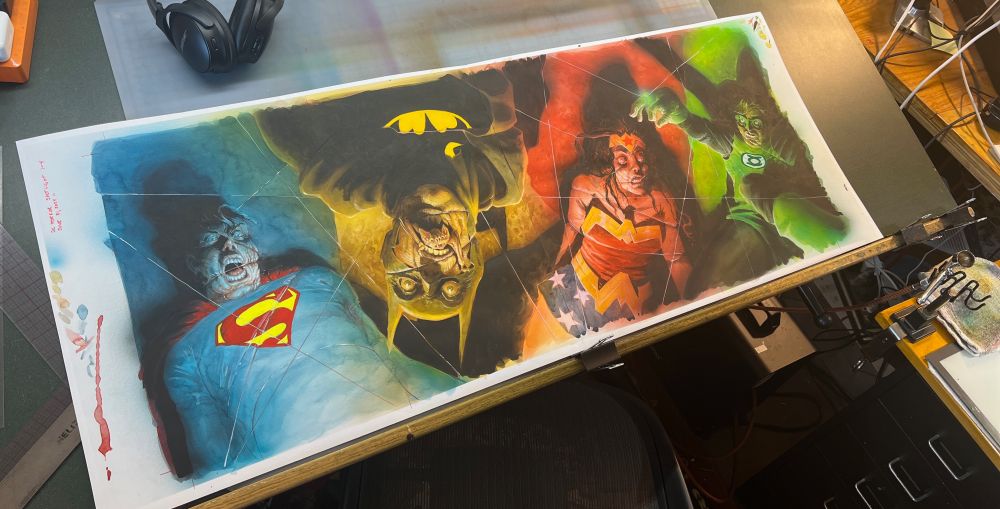 The original art for that same cover sitting on my drafting table it's a little over 40 inches wide