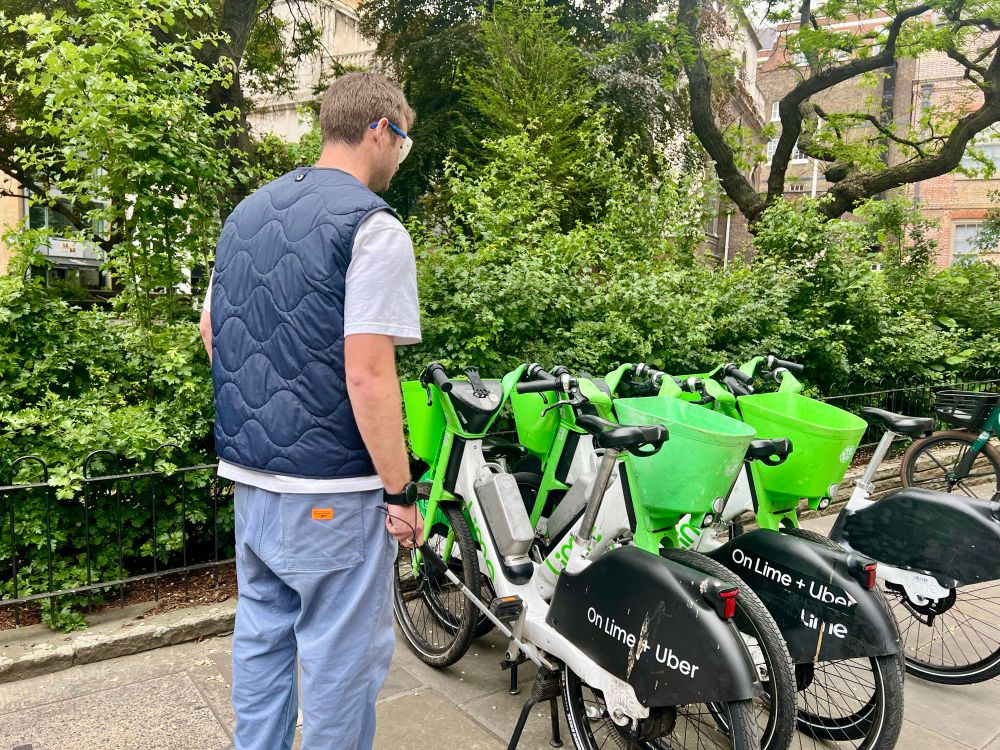 Hal Stevenson, Head of Policy UK, coming face to face with a parking bay of e-bikes during the sim
Spec walk. 