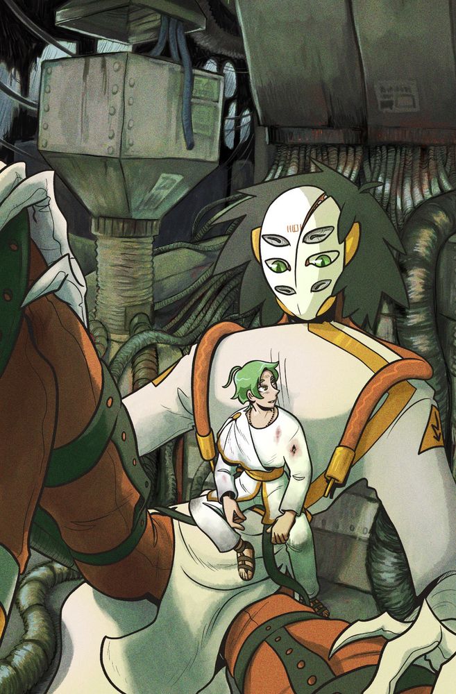 09 sits on Gerhardt’s lap inside an abandoned factory while they wait out a storm. 