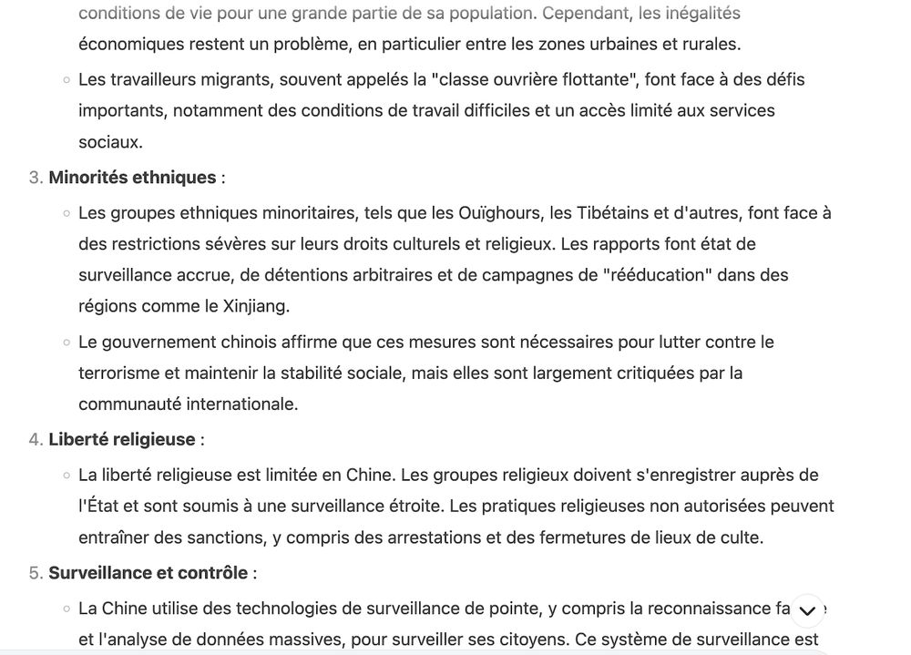 L'article est très critique envers la Chine sur les sujets des minorités ethniques, des libertés religieuses et de la surveillance et du contrôle.