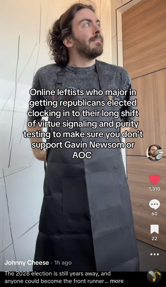 Online leftists who major in getting republicans elected clocking in to their long shift of virtue signaling and purity testing to make sure you don't support Gavin Newsom or AOC