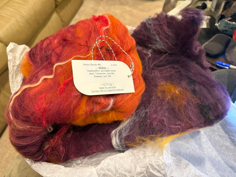 Bacon Burner batt ranging from orange to purple