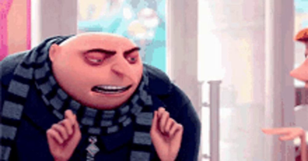 a cartoon character from despicable me is making a funny face while talking to another character .