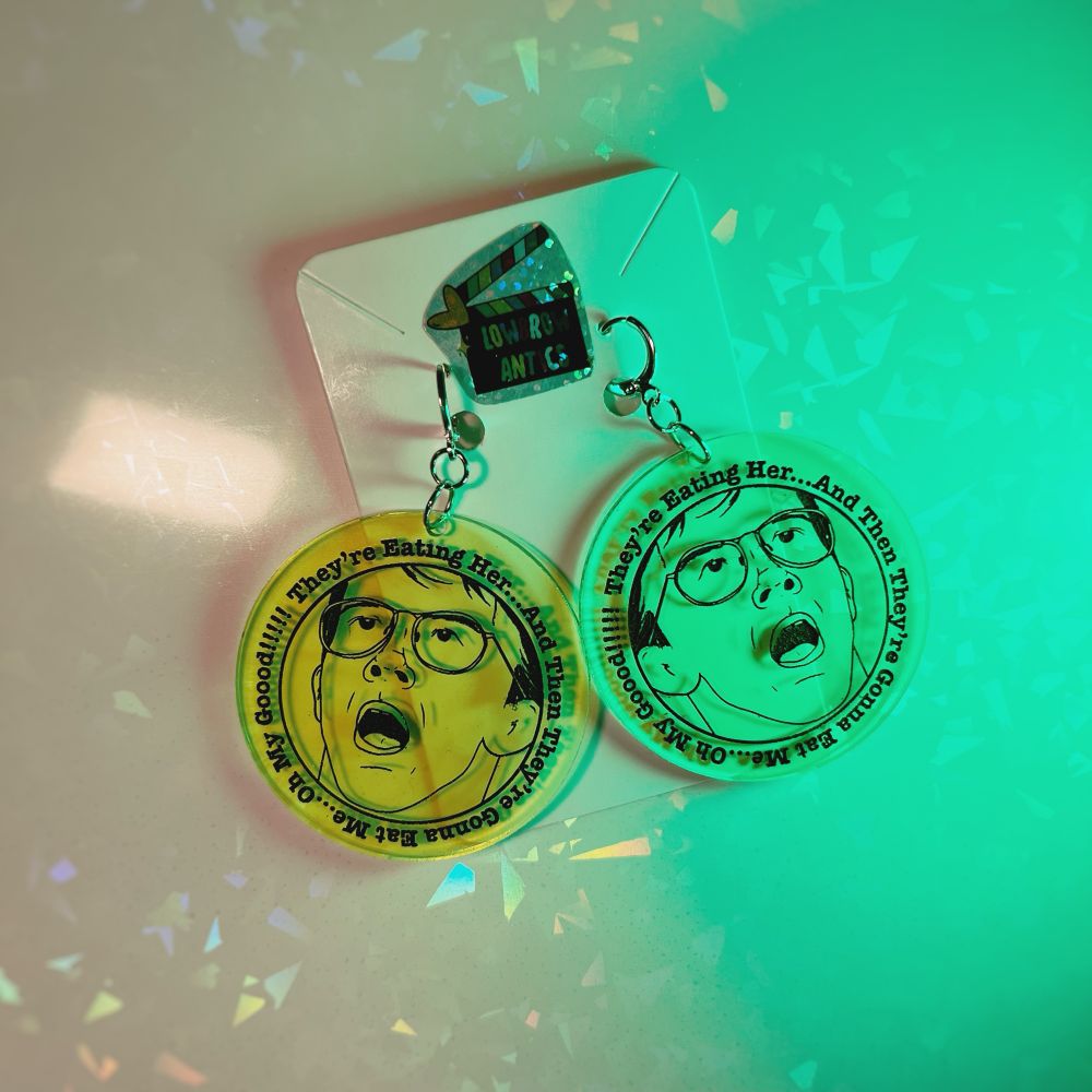 Troll 2 inspired large earring hoops with “oh My God” quote engraving from the film. 