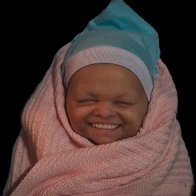 boneco bebe reborn de mantinha rosa e touca azul sorrindo bem gostoso 