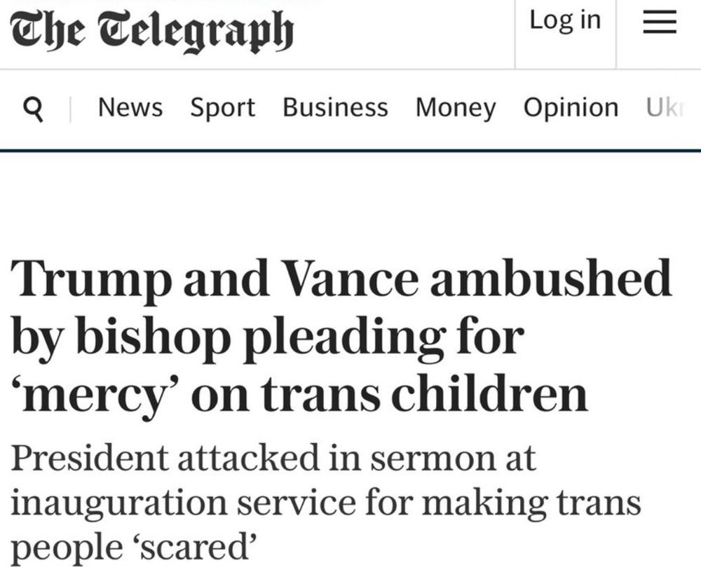 real newspaper headline that reads 'trump and vance ambushed by bishop pleading for 'mercy' on trans children