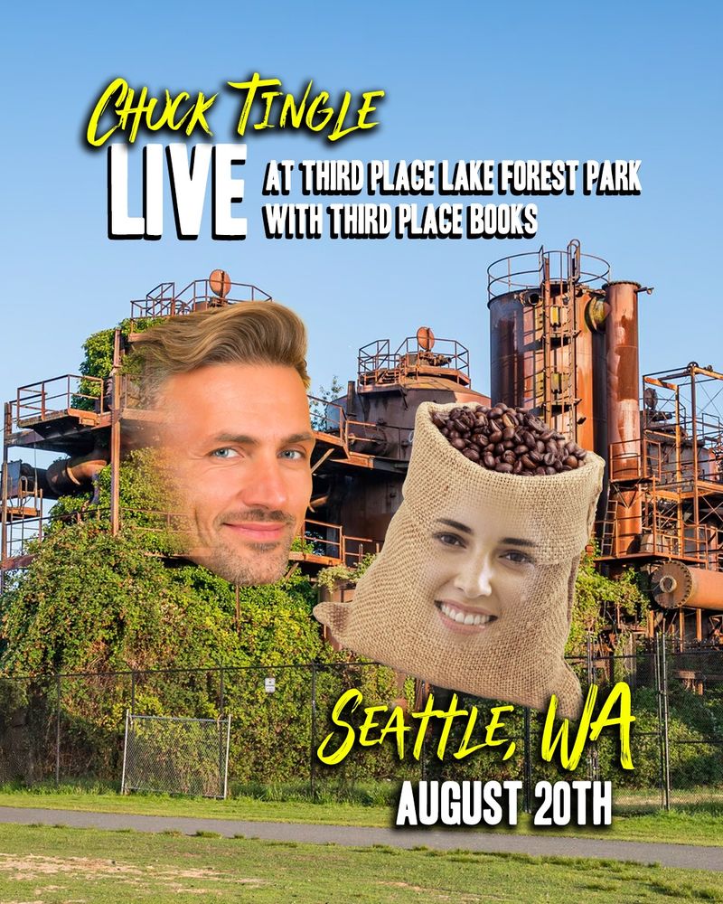 gas works park in seattle with one of the old tanks smiling in a handsome way and a nice sentient coffee bag is nearby
