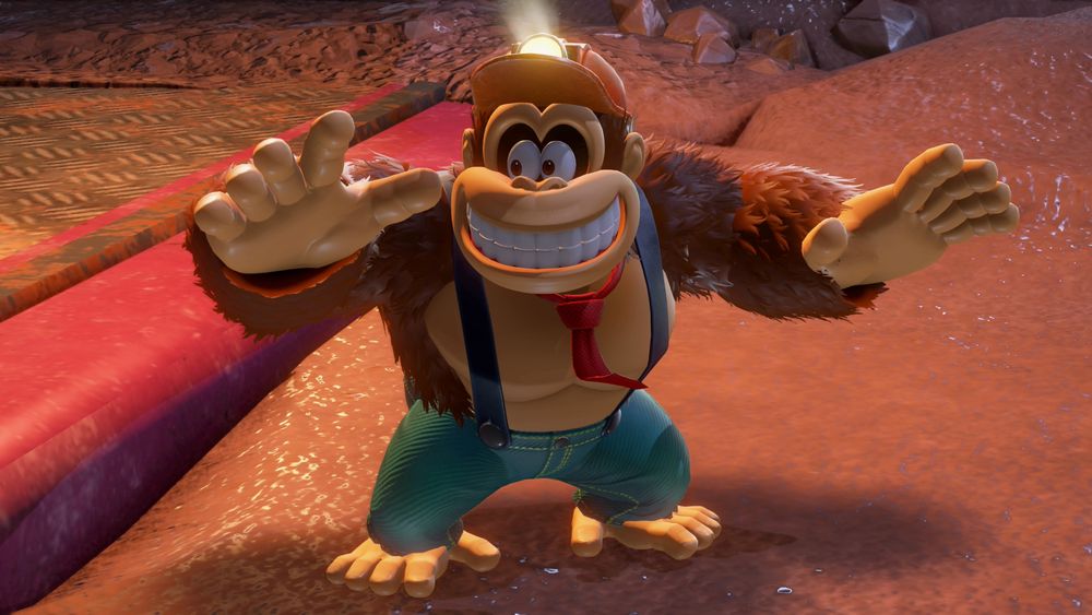 A smiling Donkey Kong from Donkey Kong Bananza.