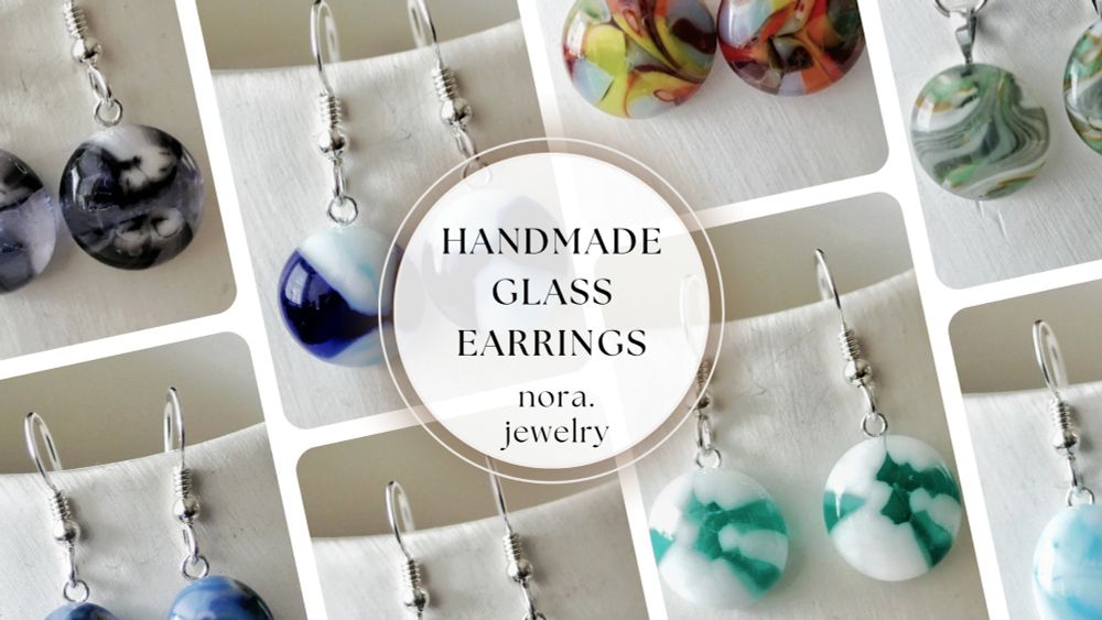 handmade glass earrings: nora.jewelry

a bunch of earrings are pictured behind the text