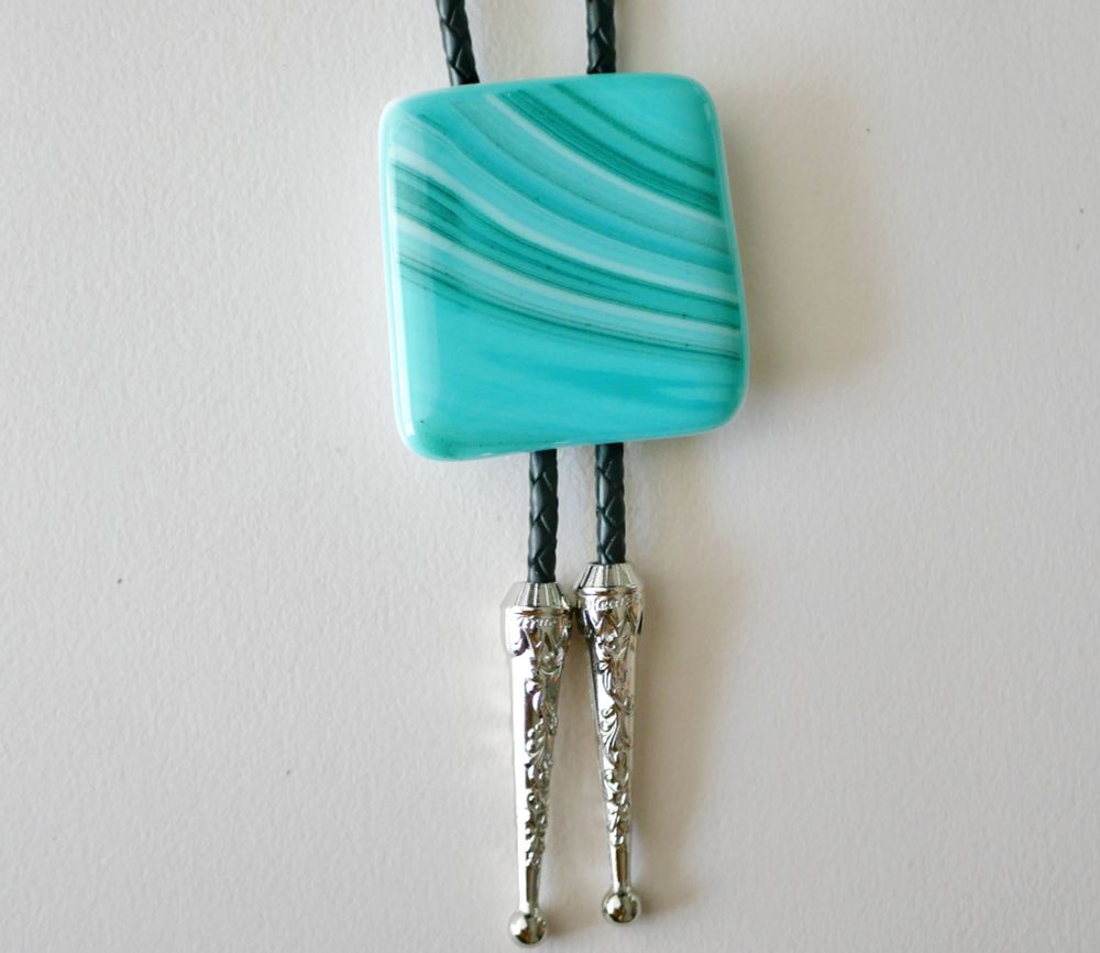 teal fused glass bolo tie