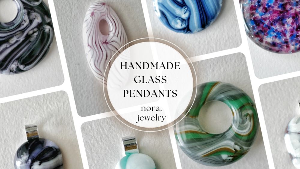 handmade glass pendants: nora.jewelry

a bunch of pendants are pictured behind the text